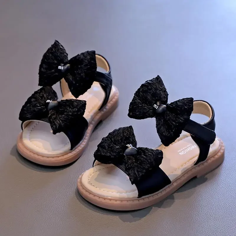 

Kids Sandal Fashion Bowtie Girls Summer Shoes Soft Bottom Children Causal Solid Color Princess Open-toe Flat Sandals Hook Loop