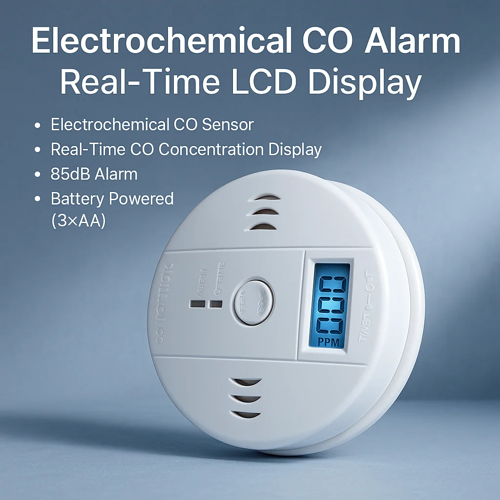 Anti-Interference CO Detector; 3-Stage Warning LCD Electrochemical Sensor for Home Safety Protection