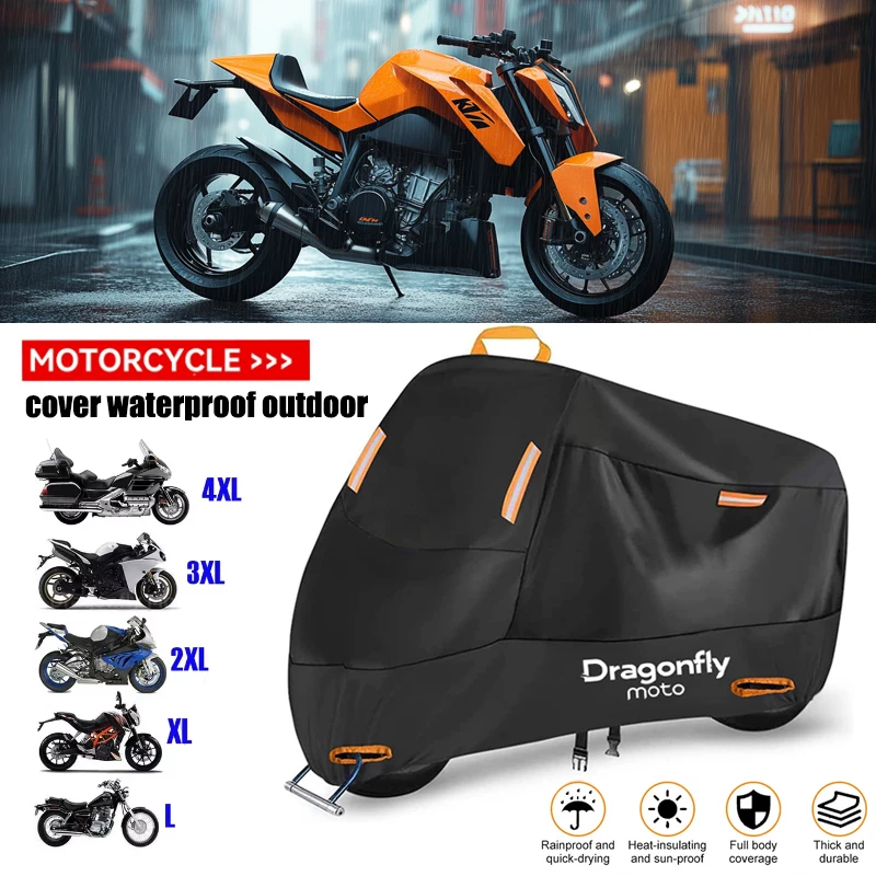 

Motorcycle Scooter Cover 210D Thickened Polyester Waterproof UV Protection Outdoor Tarpaulin with 4 Reflective Safety Strips