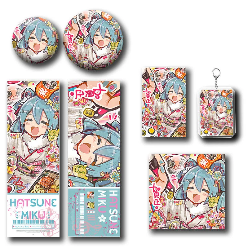 6 Pz/set Hatsune Miku Mini Carte Segnalibro Cartolina Laser Biglietto Distintivo Del Fumetto Spilla Acrilico Portachiavi Set Anime Accessori Prop