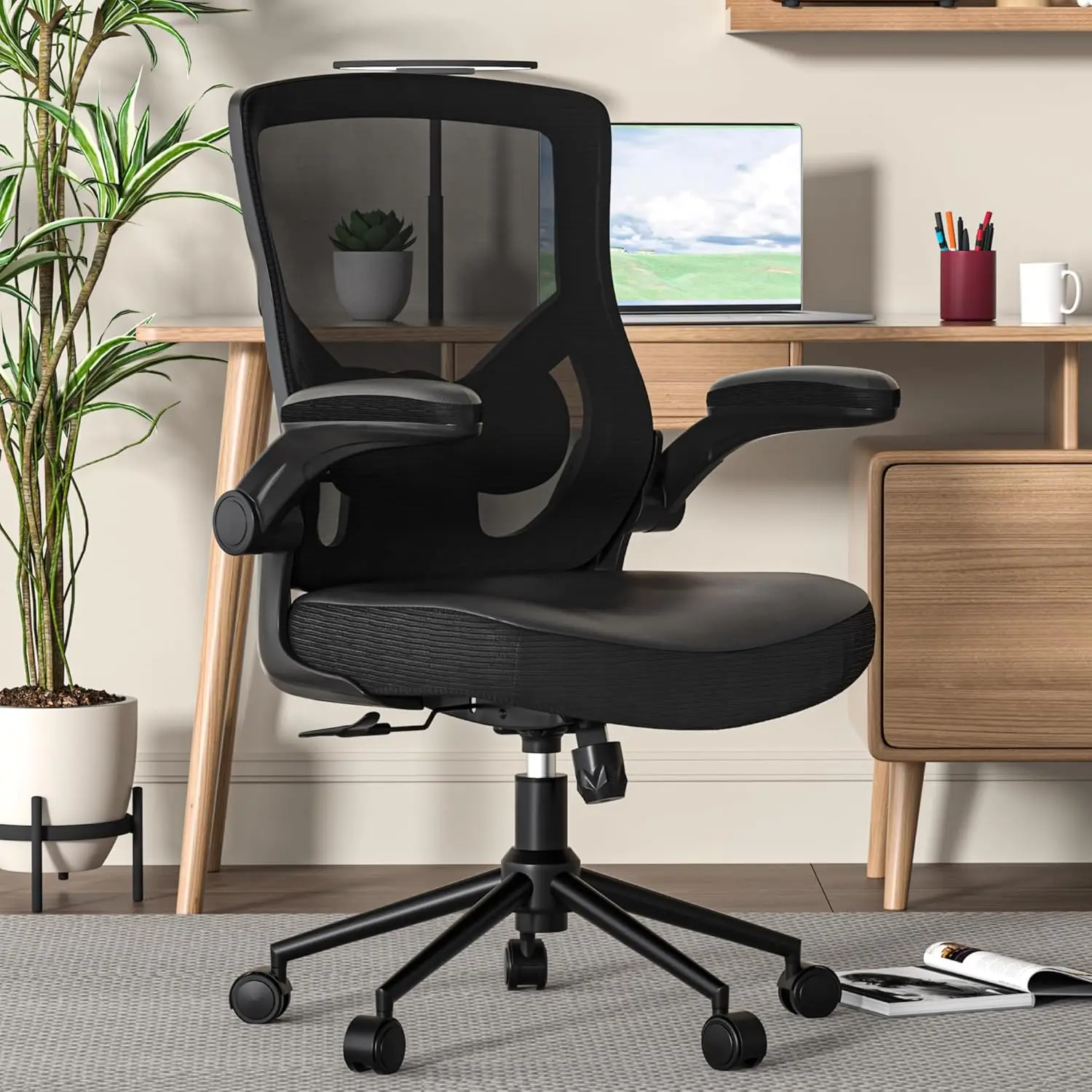 

High Back Office Chair, Adjustable Ergonomic Desk Chair with Lumbar Support & Flip-up Armrest