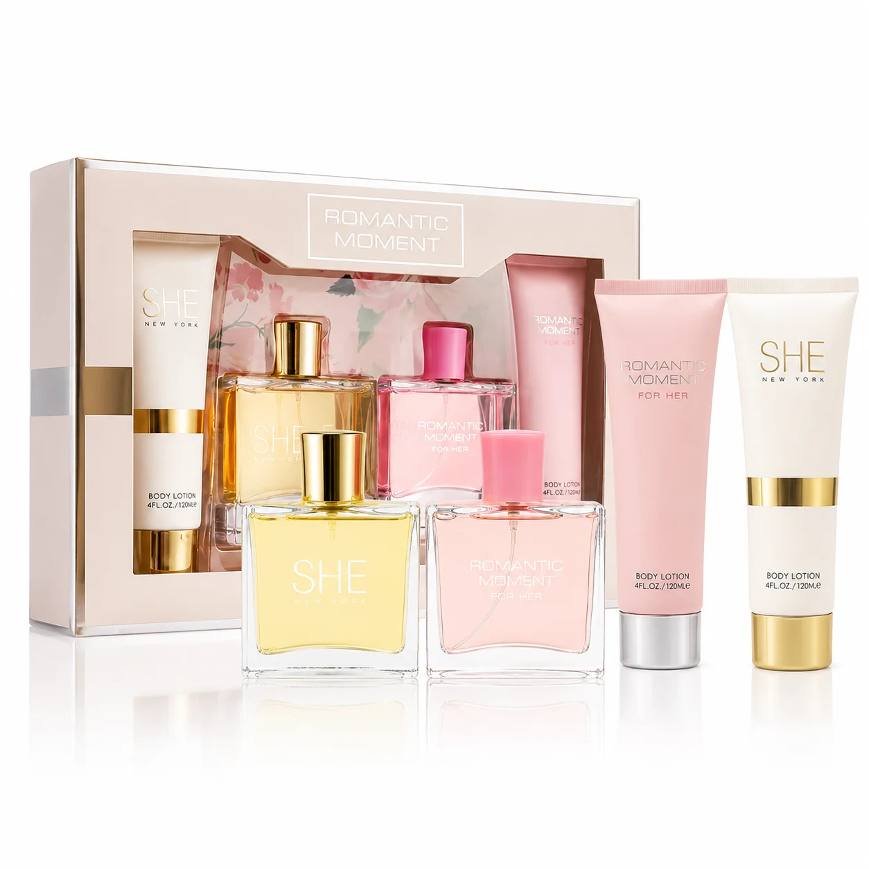 

SHE NEW YORK Perfume Gift Set for Women 4PCS - Romantic Moment Fragrance & Body Lotion Collection - Long Lasting Floral Scent Birthday Gift