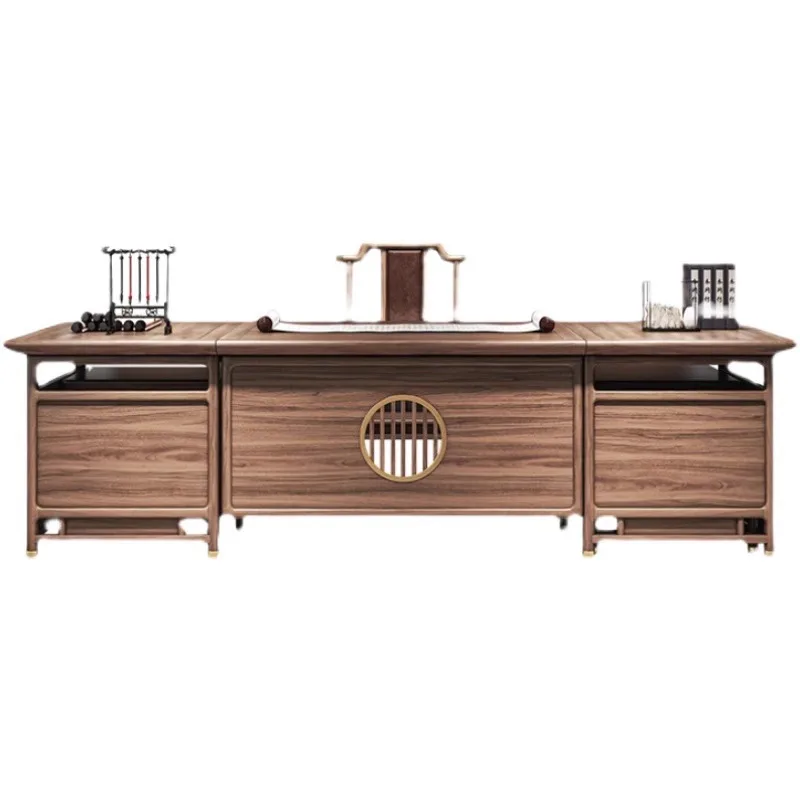 

New Chinese high-end ebony boss table, chairperson's desk, all-solid wood large desk, office combination furniture