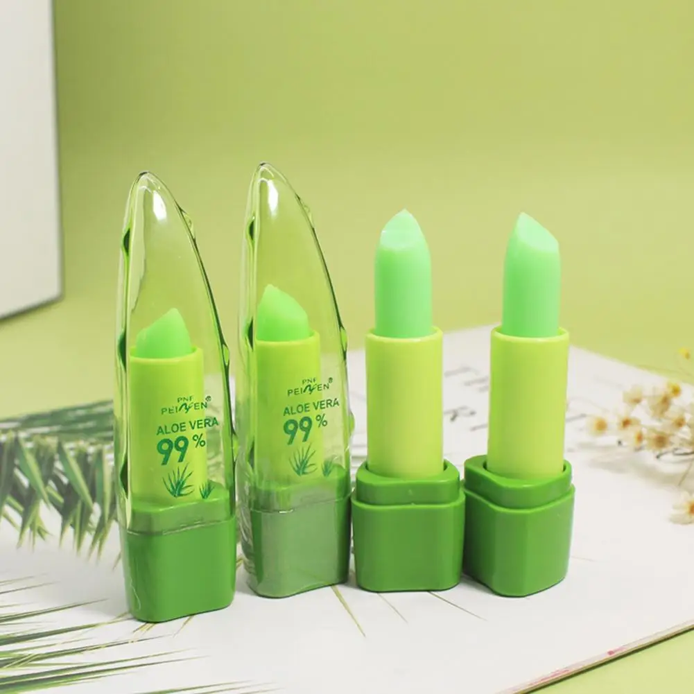 2Pcs Aloe Vera Jelly Temperature Changing Color Lip Balm Long Lasting Moisturizing Hydrating Nourishing Lipstick Lip Care