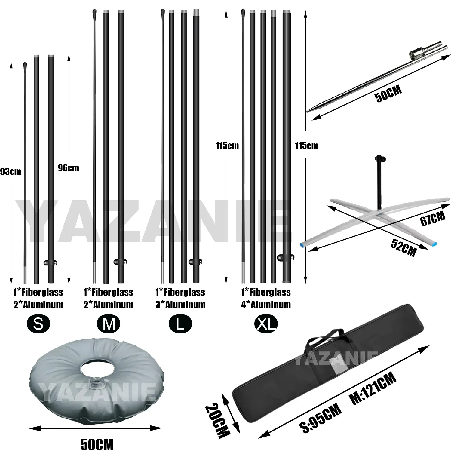 Feather Flag Pole kit and Base Ground Stake 6.6FT 8FT 11FT 13FT  Advertising Swooper Flag Pole Set Cross Base and Weight Bag