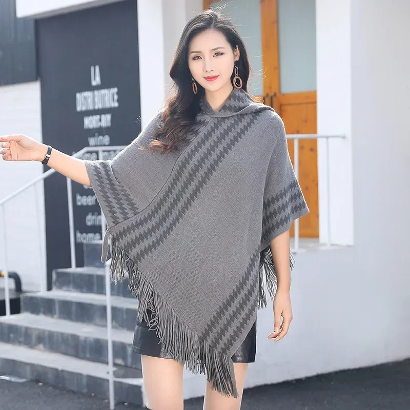 Frühling Herbst Mit Kapuze Schal Mantel Weiblichen Schal Nadel Pullover Mantel Schal Quaste Pullover Frauen Mantel Im Freien Sonnencreme Schwarz