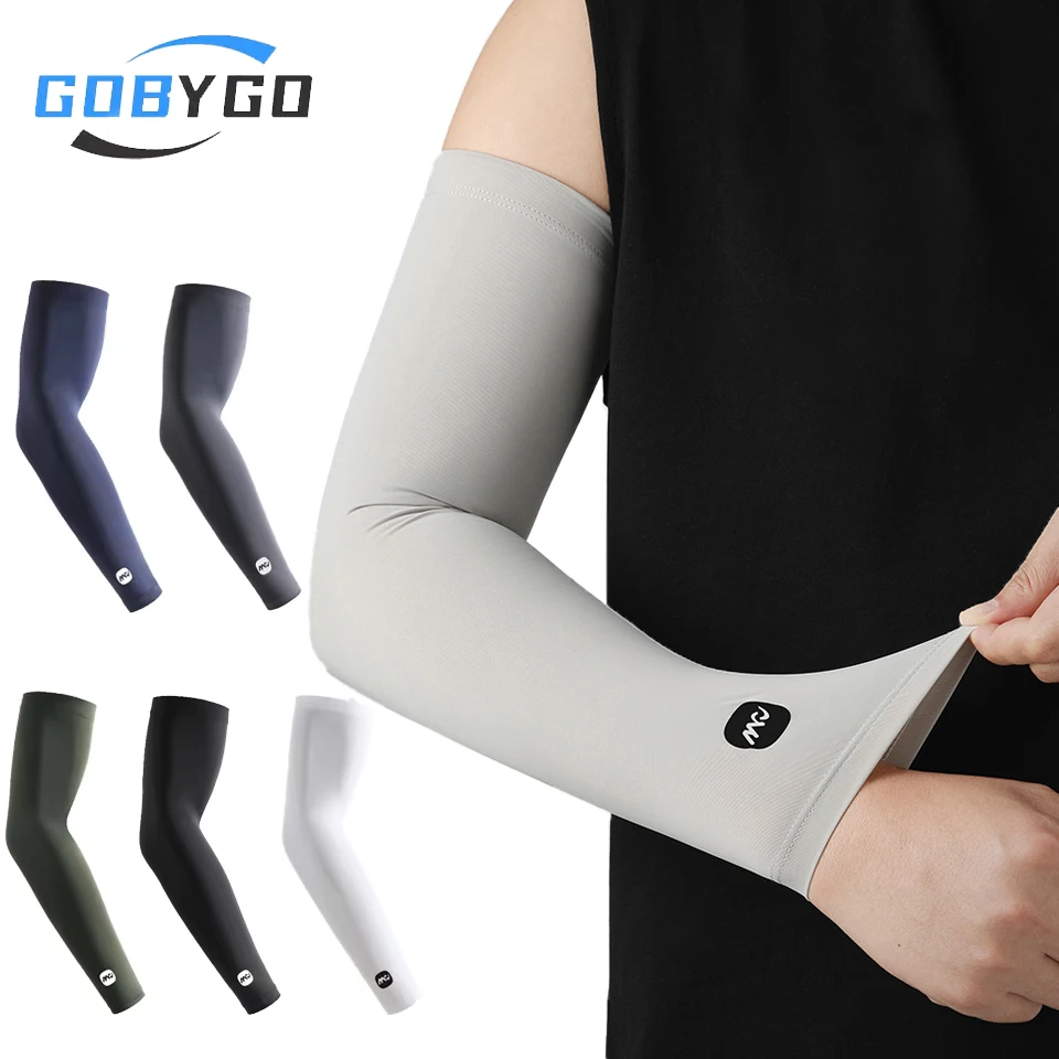 

GOBYGO 1Pair Summer High ElasticCooling Arm Sleeves UV Protection Breathable Ice Silk Anti-Sweat Outdoor Cycling Sports Unisex