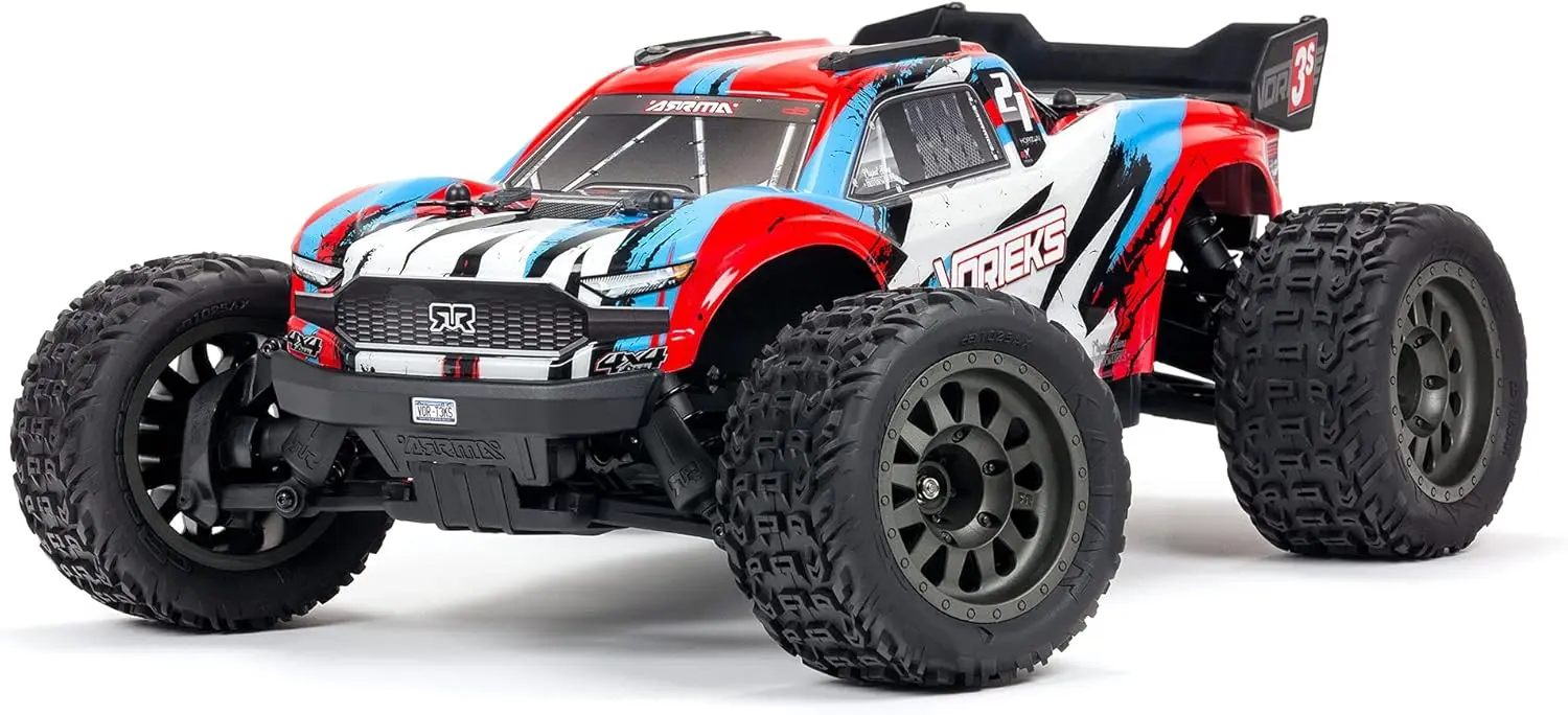 Truk RC 1/10 VORTEKS 4X4 3S BLX truk stadion RTR (baterai dan pengisi daya tidak termasuk), merah, ARA4305V3T1