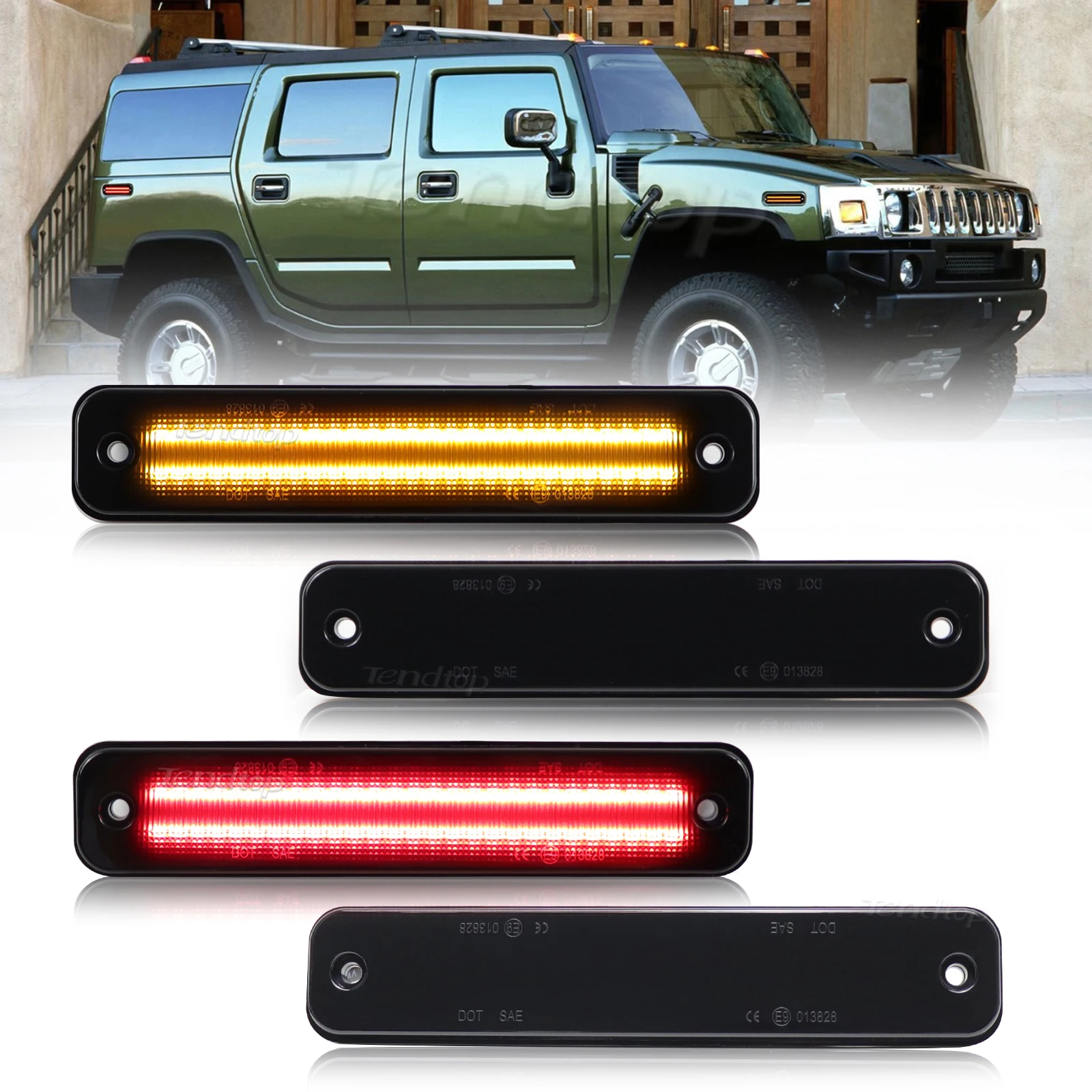 

4Pcs Smoked Lens Front Amber Rear Red LED Side Fender Marker Light Assembly For Hummer H2 2003 2004 2005 2006 2007 2008 2009