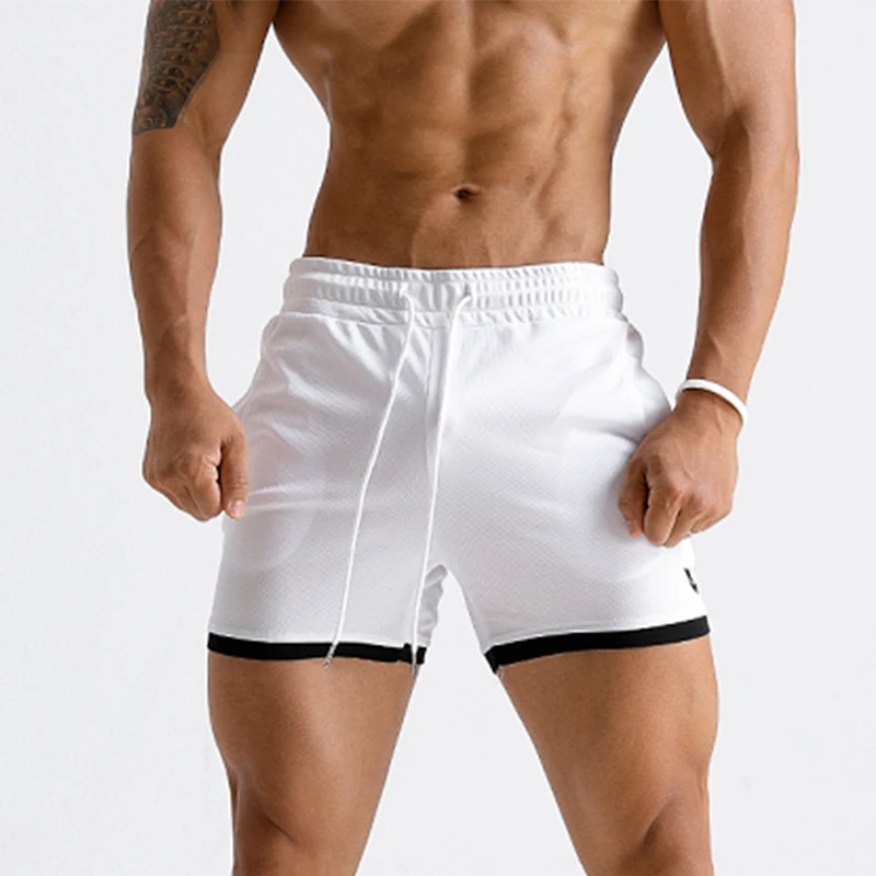 New Men Fitness Bodybuilding Shorts Man Summer Gyms Workout Male Breathable Mesh Quick Dry Sportswear Jogger Beach Short Pants