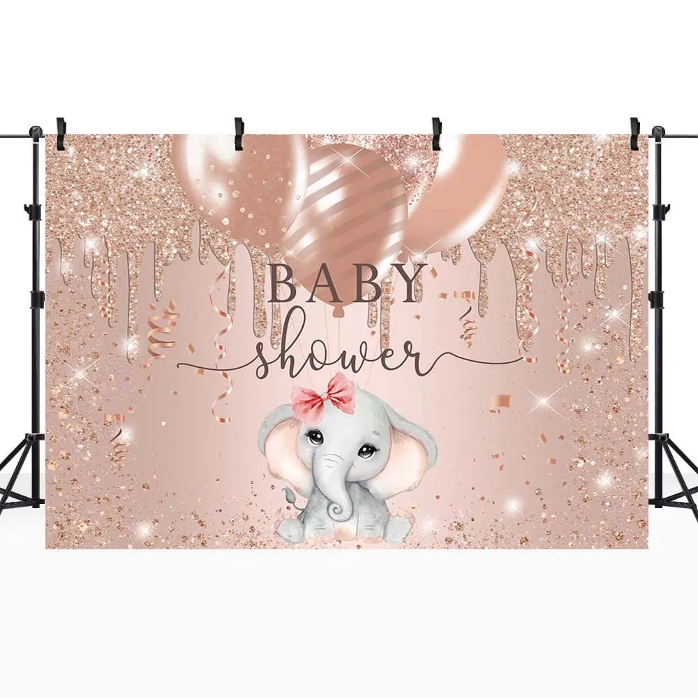 Mocsicka Baby Shower Backdrop Rose Gold Glitter Balloon Elephant Photography Background Girl Birthday Party Decoration Backdrops