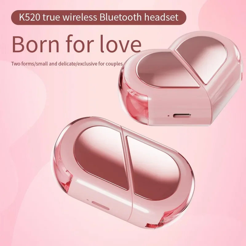 Rotatable K520 Bluetooth Headset Heart Shaped TWS 5.3 Wireless Earbuds Transformable Earphones for Sports Travel Gift