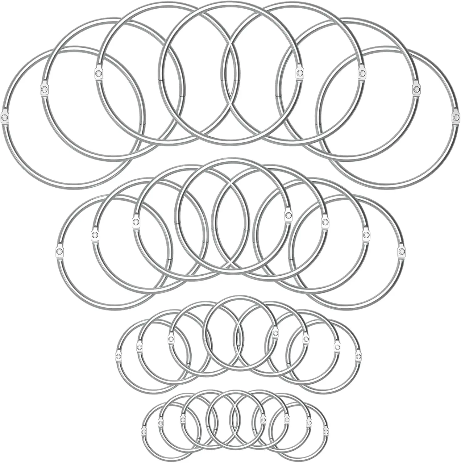 60-Pack Assorted Binder Rings (0.75", 1", 1.5", 2") - Nickel Plated Steel for Index Cards, Books, and Loose Leaf