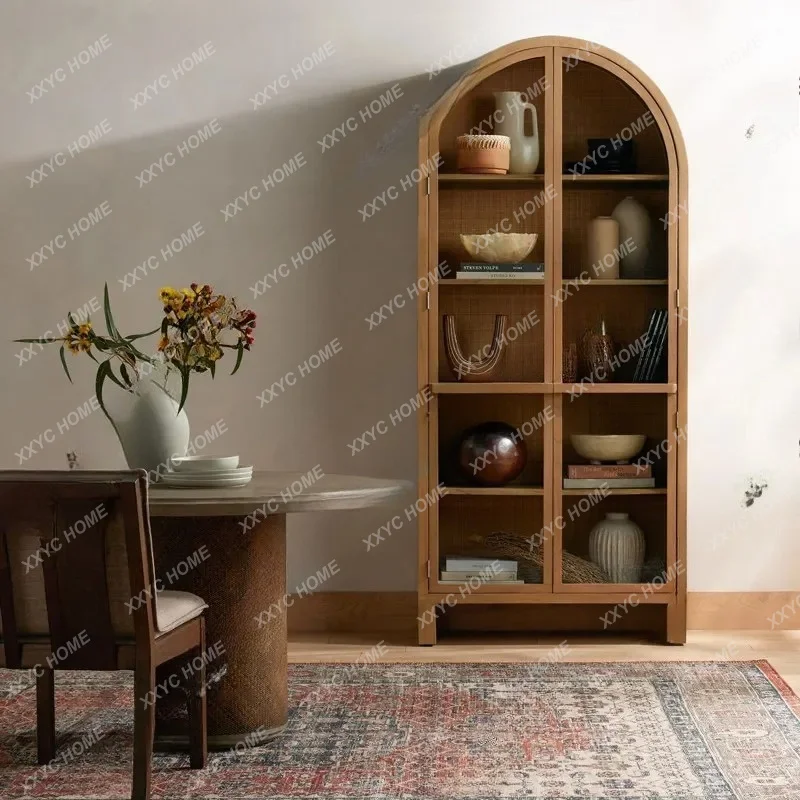 

Arched Bookcase Retro Wine Cabinet Retro Color StorageAsh Wood Edge Cabinet Removable Bookshelf