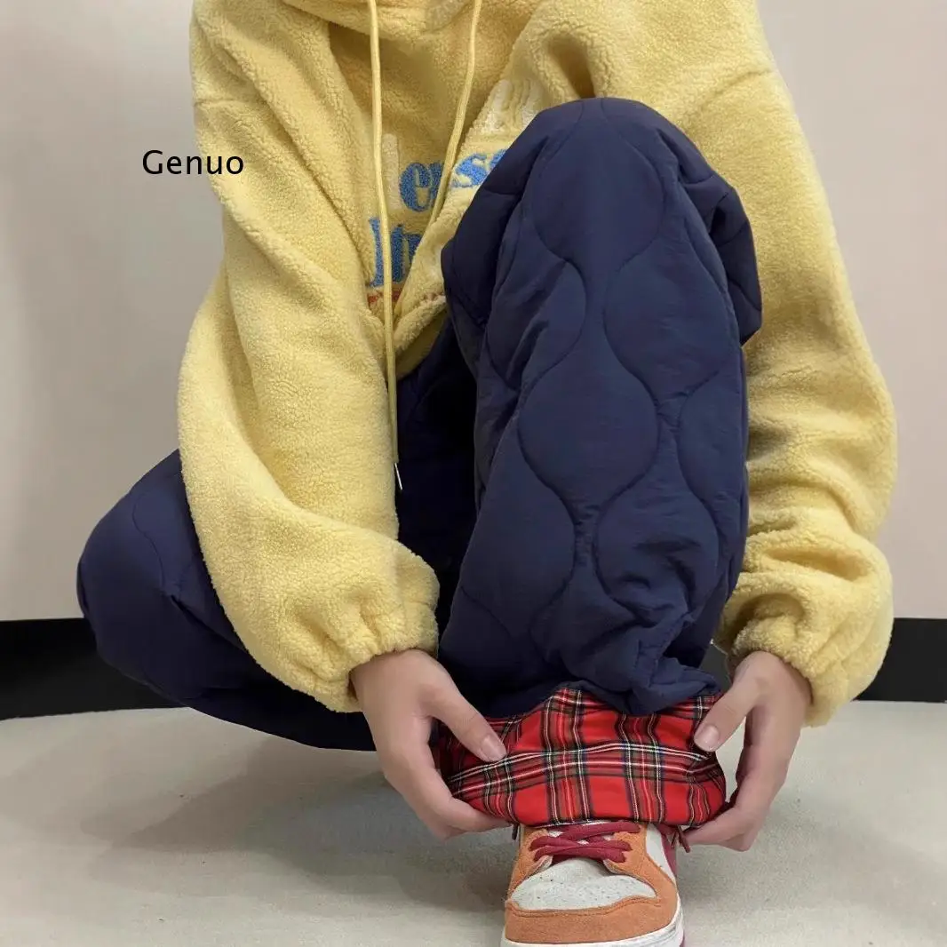 กางเกงขายาวลำลองผ้าฝ้ายสำหรับผู้หญิงไซส์เล็ก รุ่นใหม่ บุขนหนานุ่ม อุ่นสบาย เหมาะสำหรับใส่เป็นเสื้อคลุมด้านนอกในฤดูหนาว