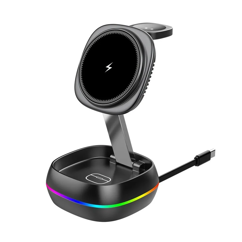 Foldable Magnetic 15W Wireless Charger for 16 15 14 13 12 Watch Travel Charging Station with Retractable Cable