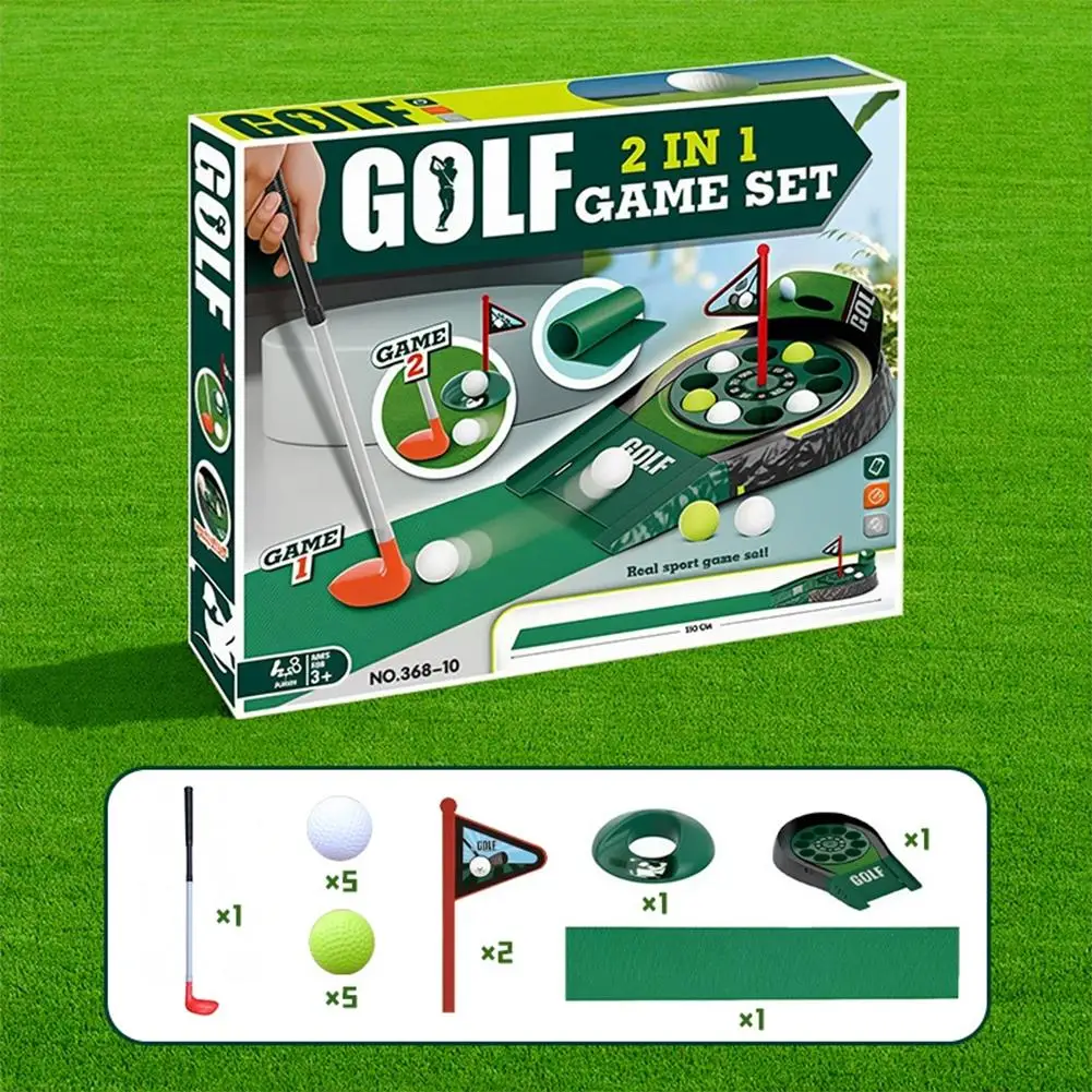 2-in-1 Kids Golf Putting Green Set met elektrisch roterend gat Draagbare Indoor Golf Trainer Putter Toy Mini Golf Game voor op kantoor