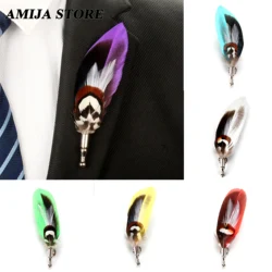 1 Pc Fashion Curved Feather Brooch Lapel Pin Designer Handmade Groom Host Actor Wedding Party Stage Brooches Dress Suit Accessor