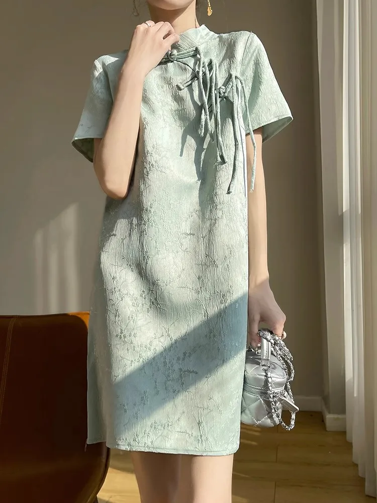 ชุดเดรสผ้าซาตินสไตล์วินเทจสำหรับผู้หญิง ลายปักแบบจีนโบราณ  สำหรับใส่ในชีวิตประจำวัน