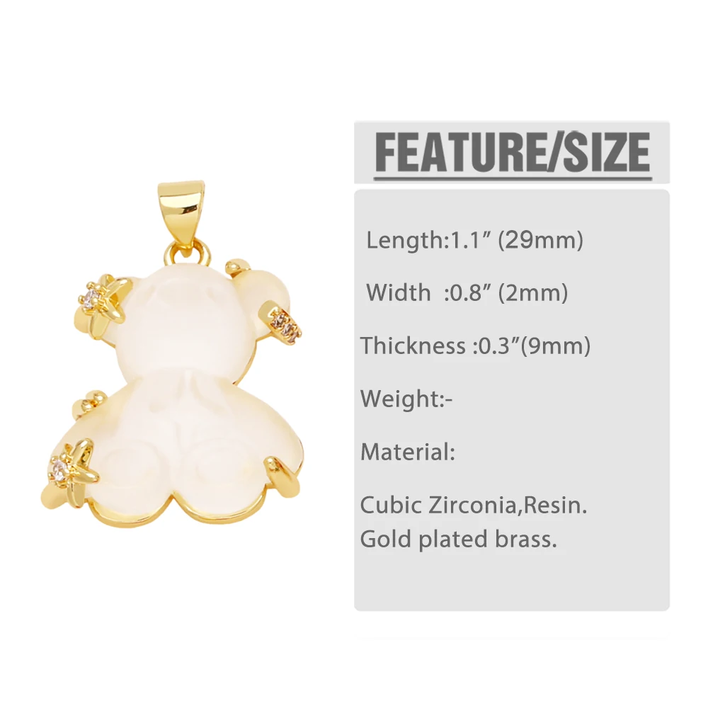 OCESRIO Multicolor Resin Bear Pendant for Necklace Copper Gold Plated Crystal Star Cute Animal Jewelry Making Supplies pdtb402