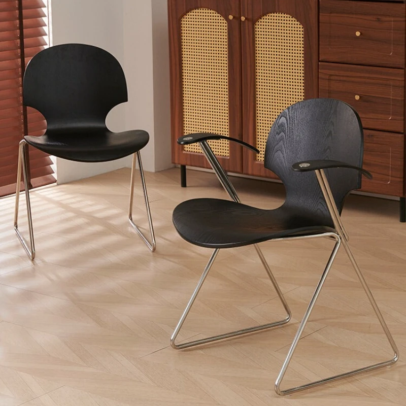 Vintage Bauhaus Dining Chair Stainless Steel Ginkgo Single Chair Designer Solid Wood Armchair Nordic Home Dining Room Furniture