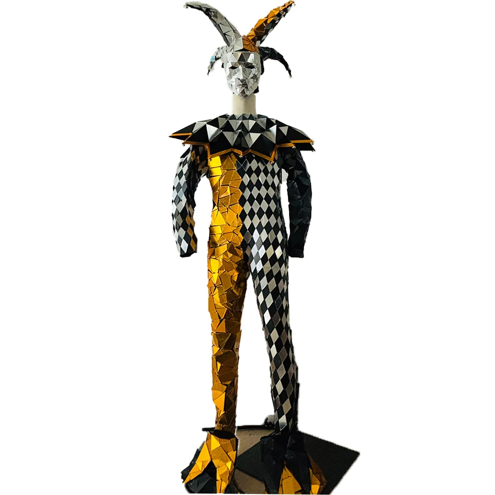 

Mirror Clown Costume Bar DS Performance Dance Jumpsuit Silver Red Yellow Nightclub Stage Costumes Bar DJ Party Easter Cosplay