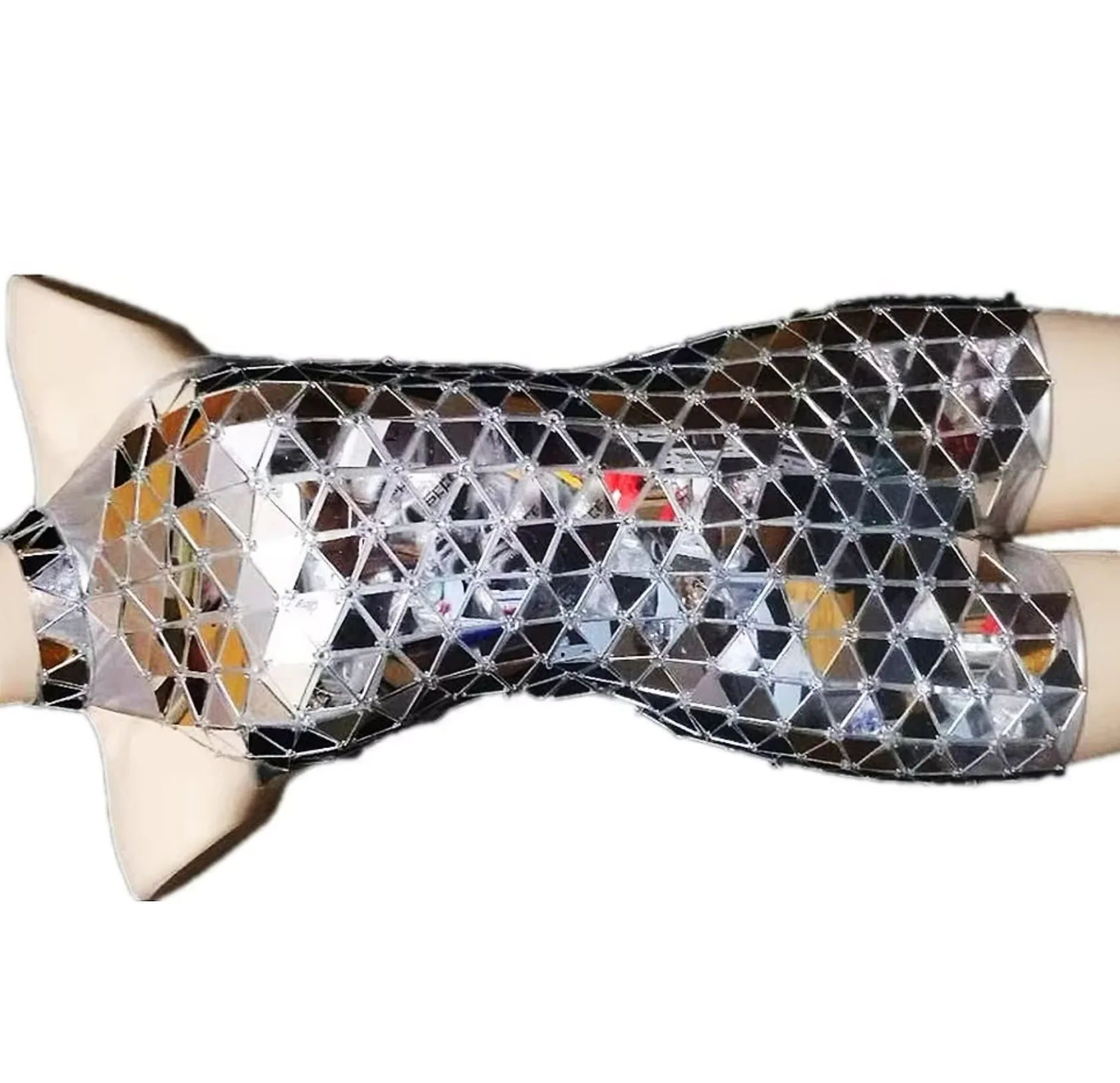 

Silver Mirror Sleeveless Dance Costume Bodysuit Performance Sparkly Glass wear Singer Women