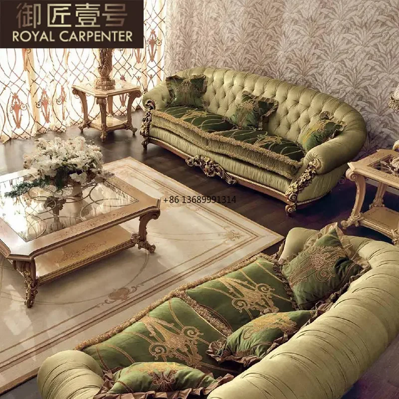 Villa living room furniture Luxury solid wood carved sofa combination Simple large household fabric three-dimensional sofa