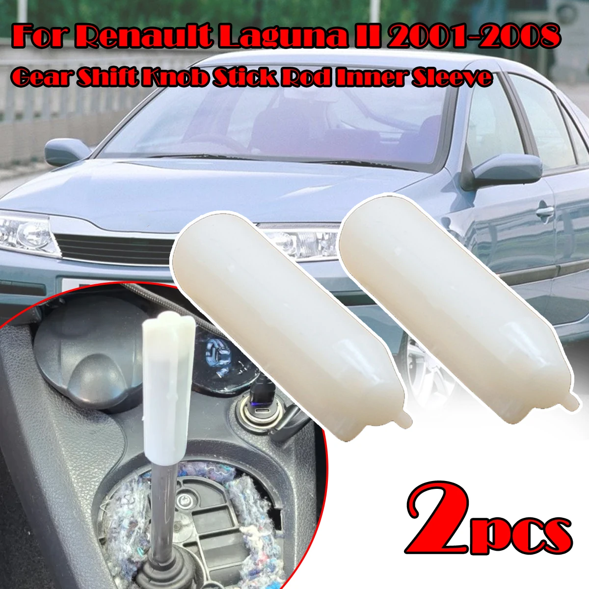 2pcs Gear Shift Knob Stick Rod Inner Sleeve For Renault Laguna II 2001-2008 Megane 2 Clio Lever Pen Adapter Car Replacement Part