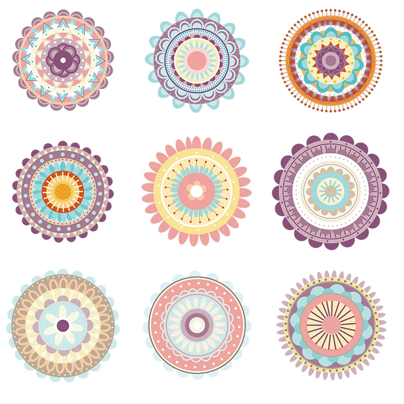 A Set Of 9 8cm Small Mandala Indian Yoga Clothing Apron Fabric Printing DIY Decorative Heat Transfer Iron On Stickers