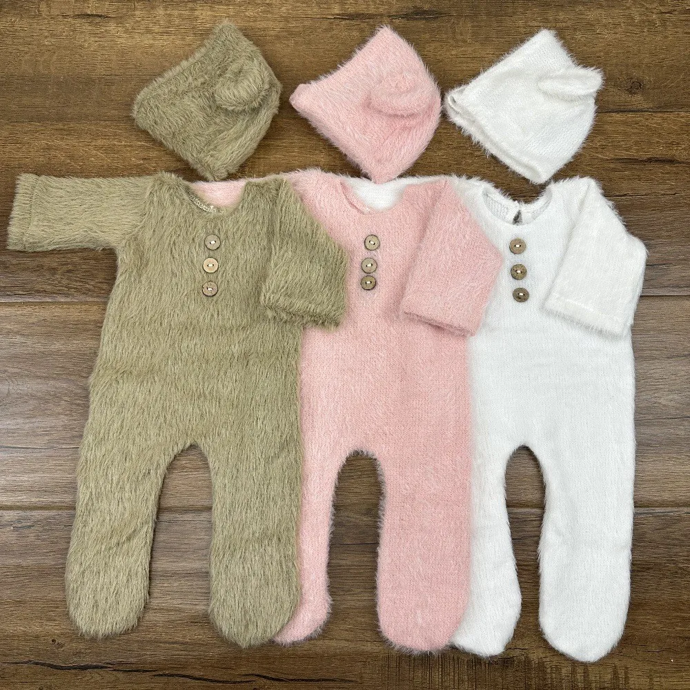 ❤️Newborn Photography Clothing Cute Hat+Jumpsuit 2Pcs/set Studio Baby Photo Props Accessories Infant Shoot Teddy Bear Clothes