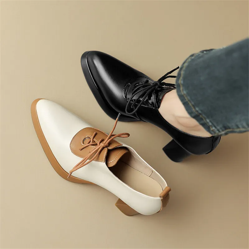 

New Spring/Autumn Genuine Leather Women Pumps Pointed Toe Chunky Heel Shoes for Women High Heels Deep Mouth Shoes Zapatos Mujer