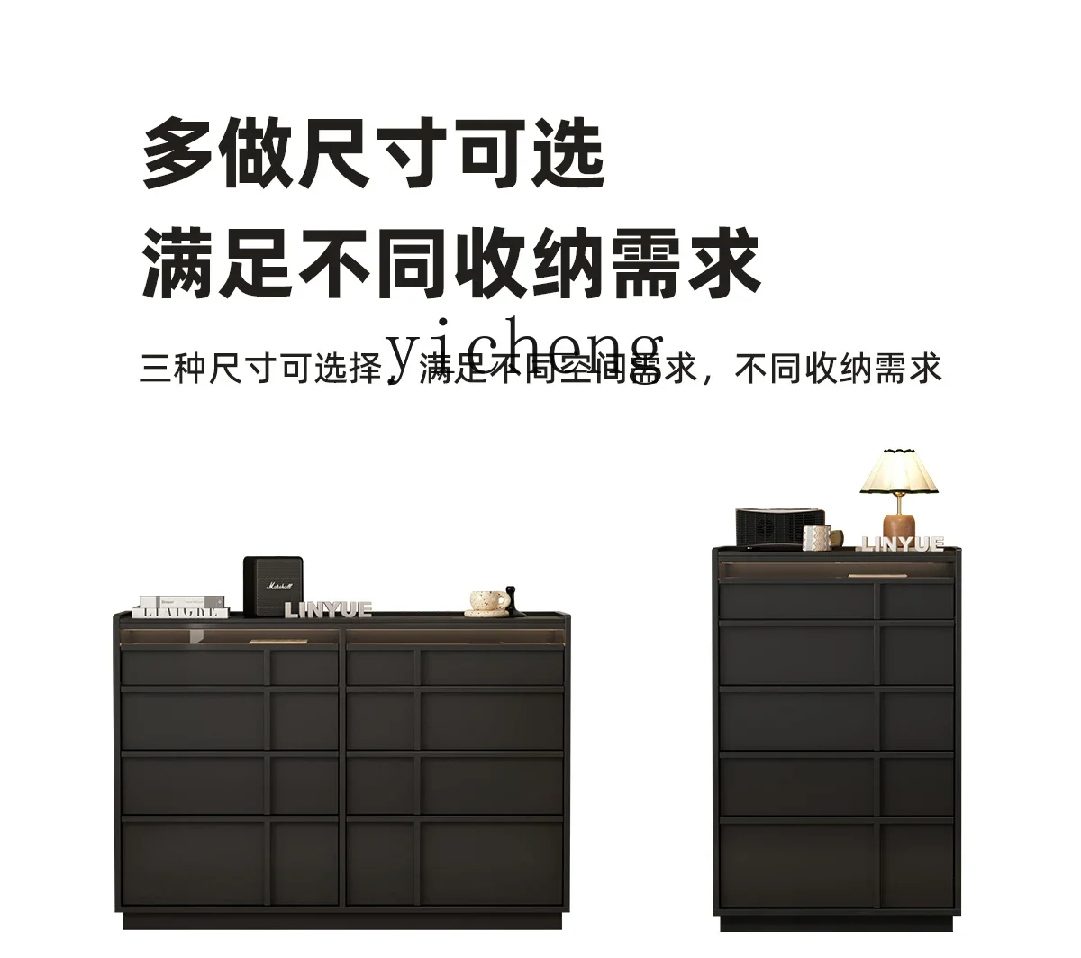 ZC solid wood black fifty-eight chest cabinet dining side cabinet retro simple bedroom bedside cabinet