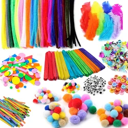 1000pcs Kids Crafts Art Supplies Kit Pipe Cleaners Pompoms Foam Stickers Feather Felt Cloth Button DIY Creative Craft Toy Gifts