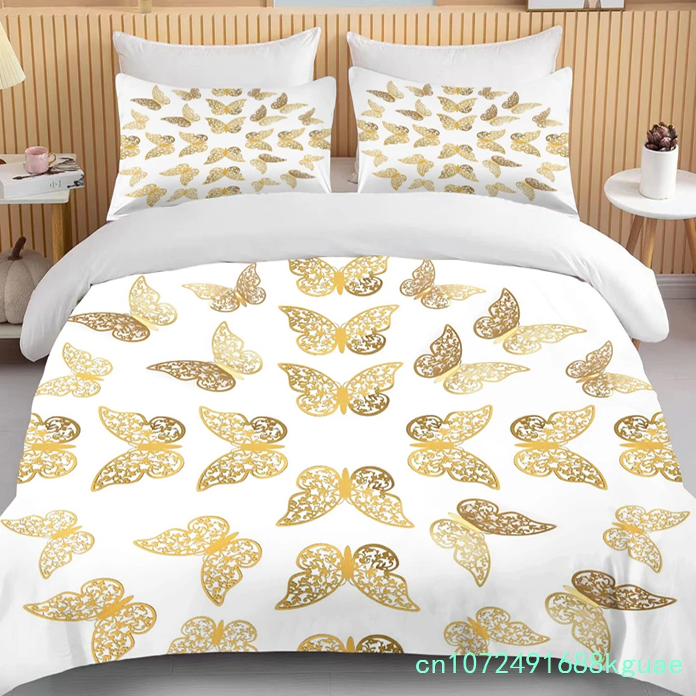 10 Sizes Gold Butterfly Bedding Set Luxury Black Duvet Cover Bedclothes 3d Printed Comforter Bedding Sets For AdultsCute Bed Set
