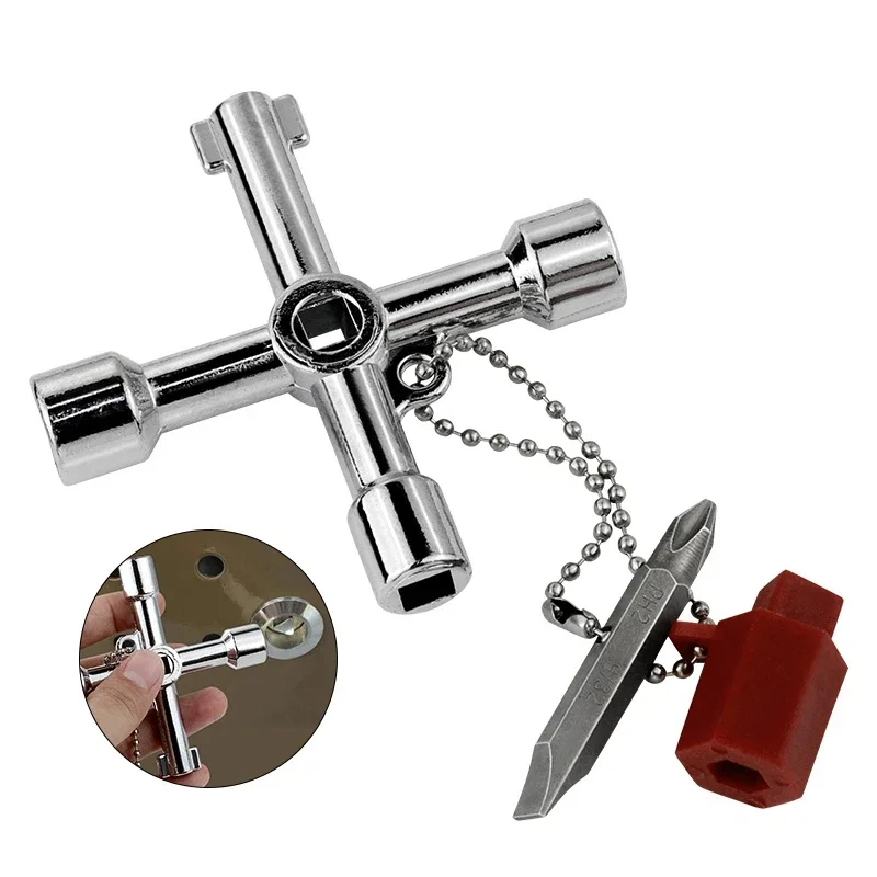 5-in-1 Cross Switch Key Wrench Universal Alloy Tool with Accessories for Square Triangle Train Electrical Cabinet Box Elevator