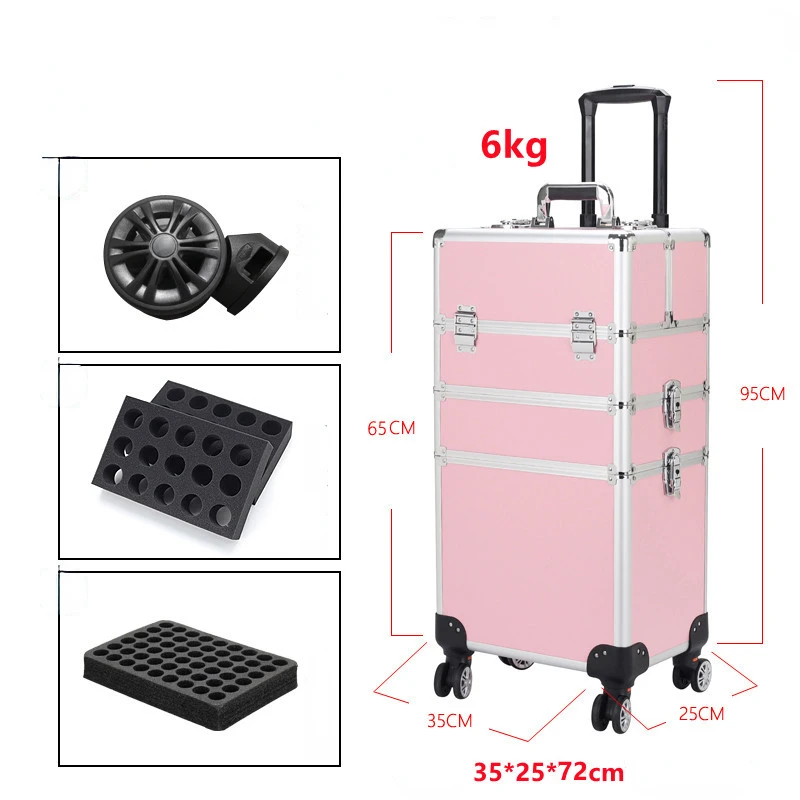 Multi-Functionele Nieuwe Trolley Cosmetische Tas, Rolling Bagage Make Toolbox Case Cosmetische Zakken Op Wiel, nail Tattoo Trolley Box Zak