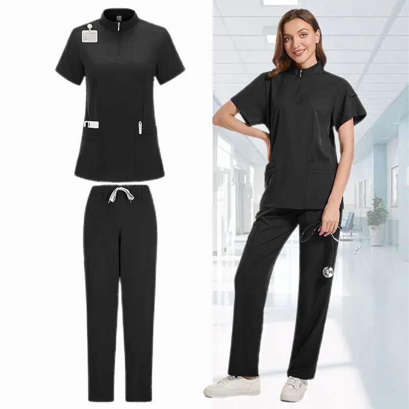 ممرضة فرك مجموعة الدعك الطبية موحدة النساء غرفة العمليات التمريض الملابس جيب أعلى السراويل 2 قطعة دعوى صالون تجميل ملابس العمل