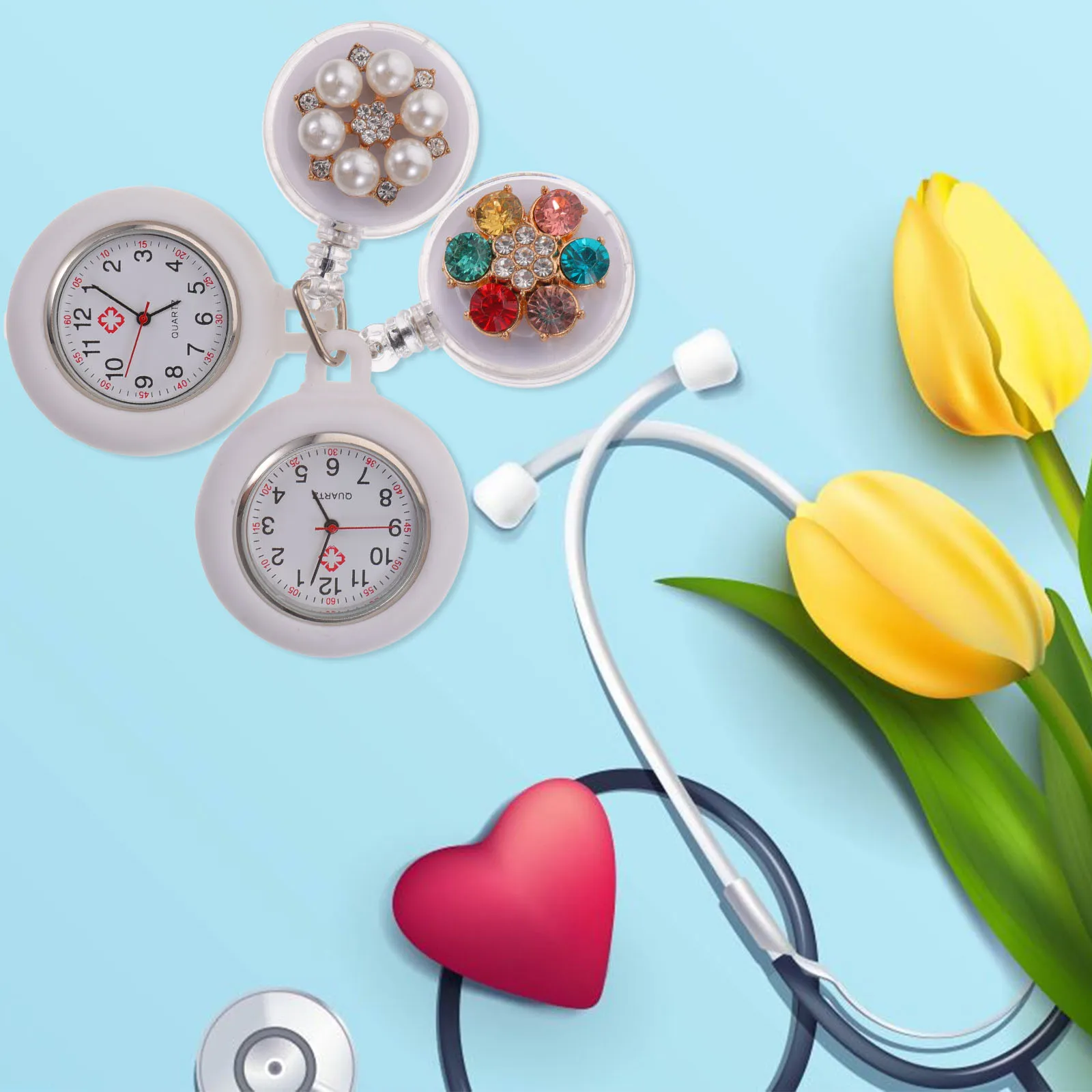 

2Pcs Delicate Nurse Watch Silicon Clip Brooch Portable Fashion Gift for Medical Workers