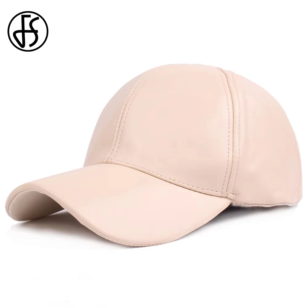 

FS Luxury Beige PU Leather Baseball Cap For Men Vintage Red Women Hat Streetwear Trucker Caps Fashion Golf Hats Gorras Mujer