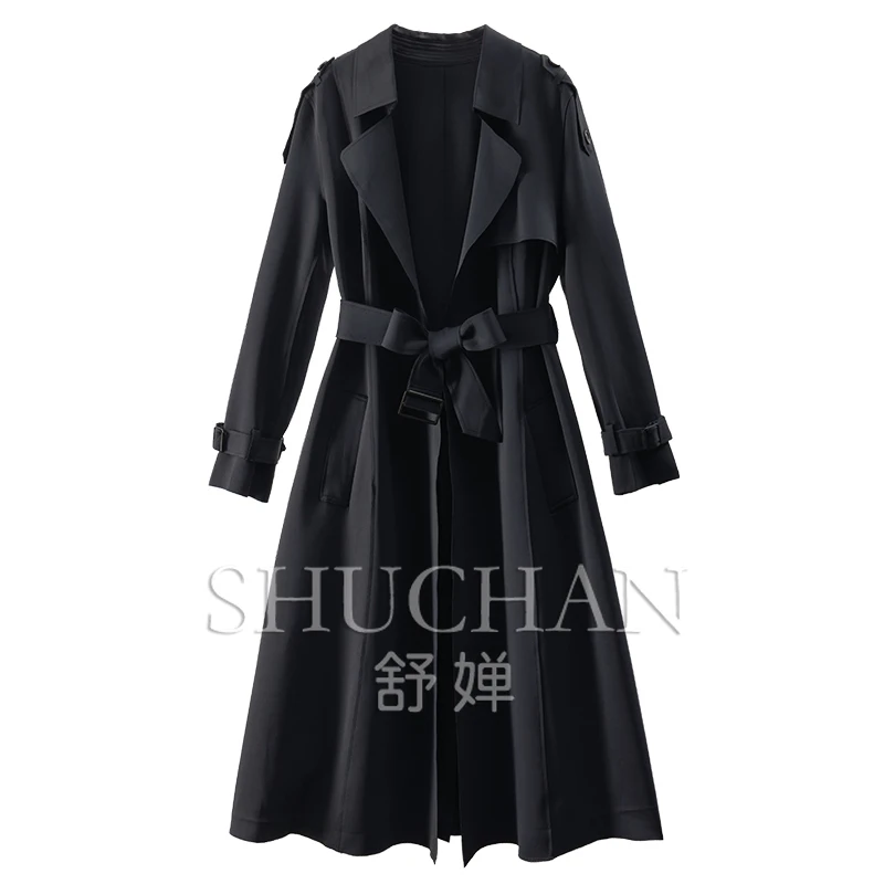 British Navy Blue Long Trench Coat Jacket Women Abrigos Mujer Invierno 2025 Spring Casacos De Inverno Feminino