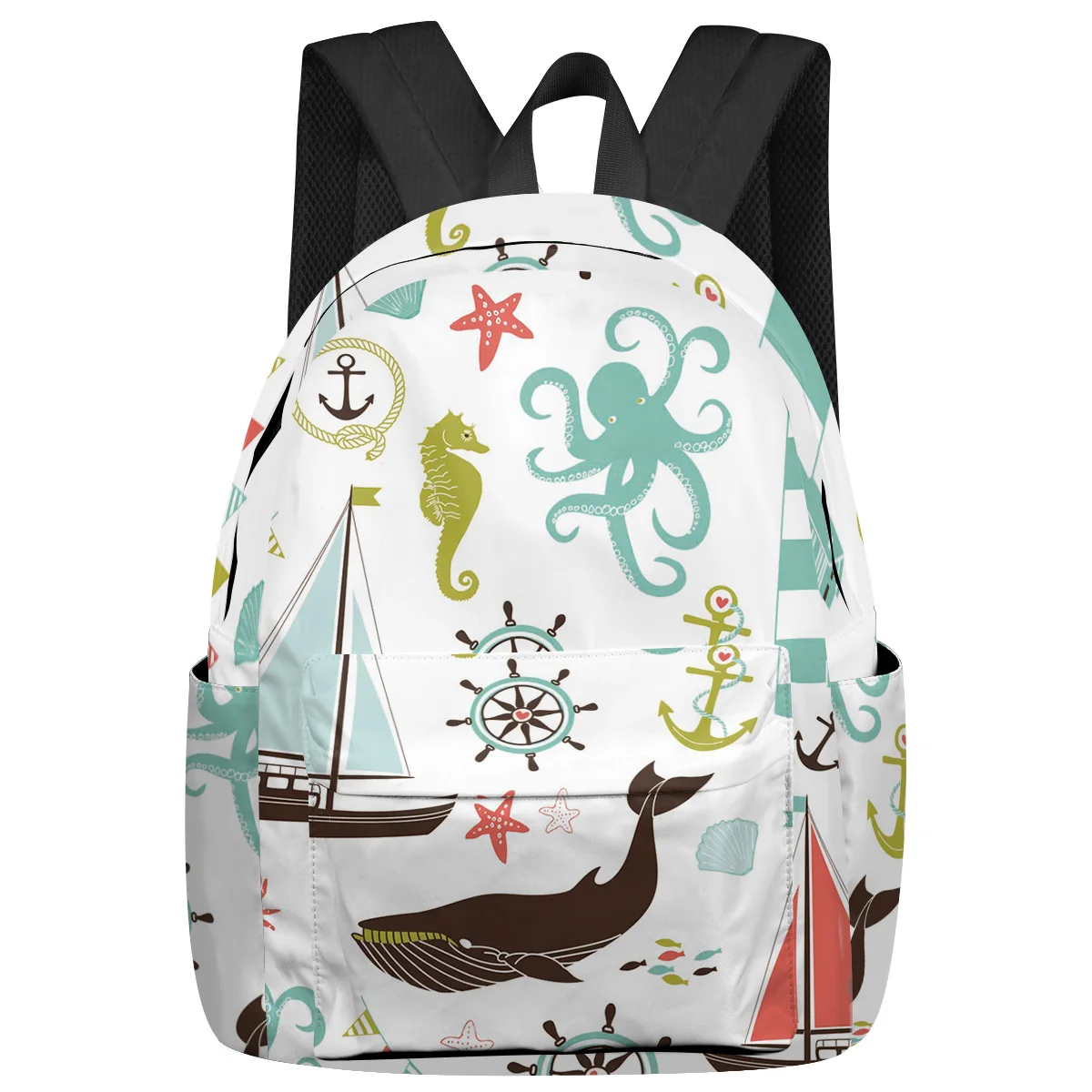 

Whale Sailing Octopus Seahorse Lighthouse Backpacks Custom Student School Bags Laptop Backpack Men Women Female Travel Mochila