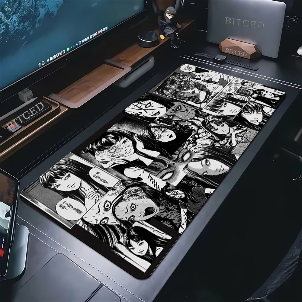 

Черно-белый коврик для мыши, коврики для игровой клавиатуры, большой XXL, милый настольный коврик высокой четкости, игровой коврик Junji Ito Horror, коврик для клавиатуры в стиле аниме