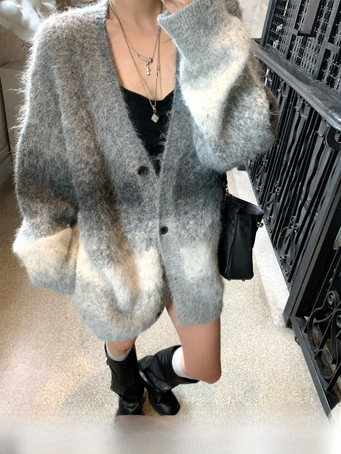 

Modern adient Color Blo Long Sve Women's Knit Cardigan Loose Fit V-Ne Button up Sweater Autumn Winter Faion Top