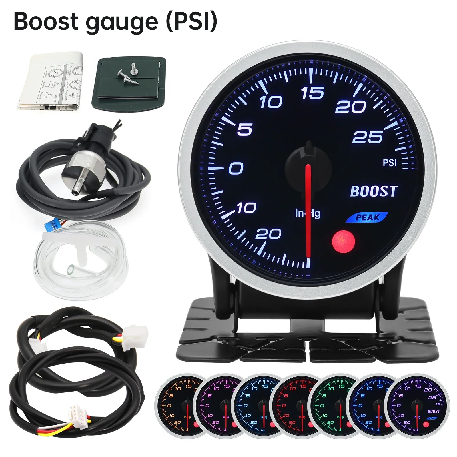 2 Inch 52 MM Rook Lens Gauge Auto Turbo Boost Meter Oliedrukmeter 3Bar 2Bar PSI Turbo Gauge 8 kleuren Backlight Met Elektron