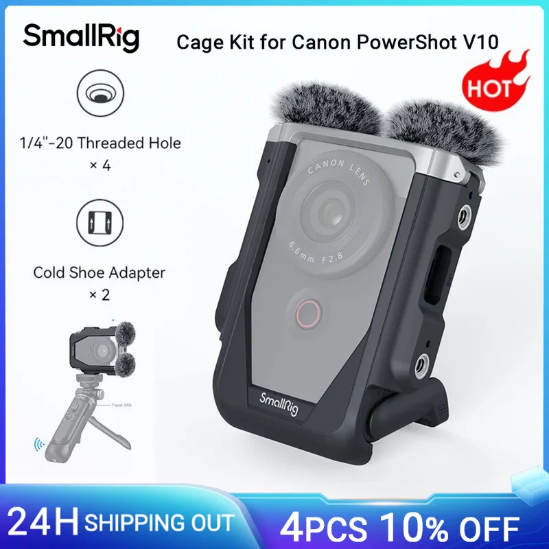 SmallRig Cage Kit for Canon PowerShot V10 Reduce Wind Noise By About 20dB for Live Broadcast Vlogging With Cold Shoe 4235