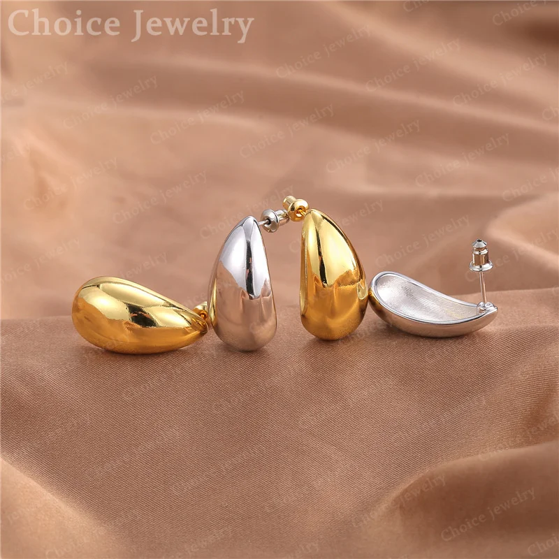 925 Sterling Silver Gold Water Drop Stud Earrings For Women Creativity Gifts Street All-match Party And Daily Wear