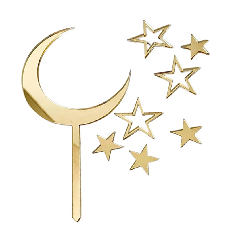 1 Set Acrylic Welcome To The World Stars Moon Birthday Cake Mermaid Tail Toppers For Baby Party Cupcake Decoration Cake Stand