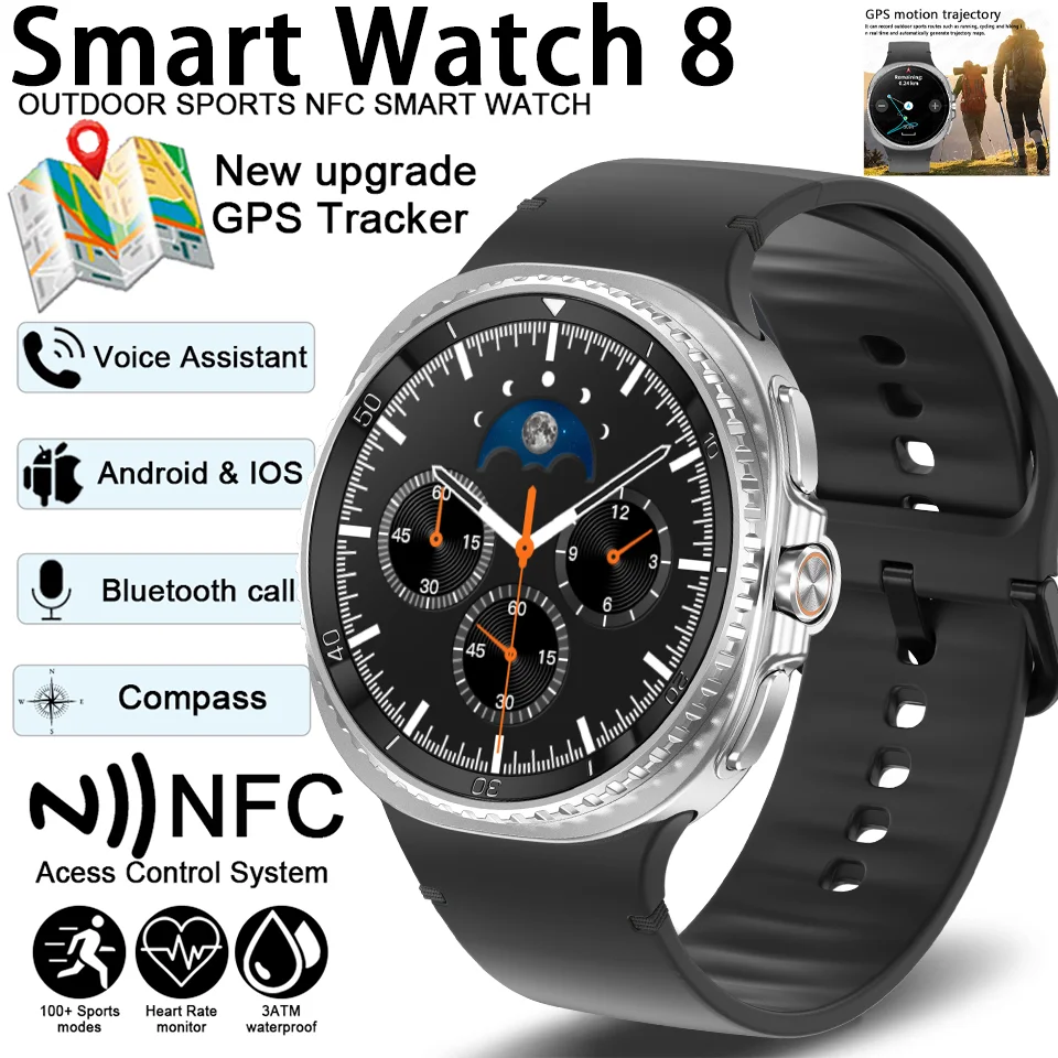 ساعة أصلية 2026 8 ساعة ذكية كلاسيكية فائقة الدقة شاشة ChatGPT GPS NFC بوصلة ساعة بلوتوث دعوة مقاوم للماء ساعة الرجال النساء
