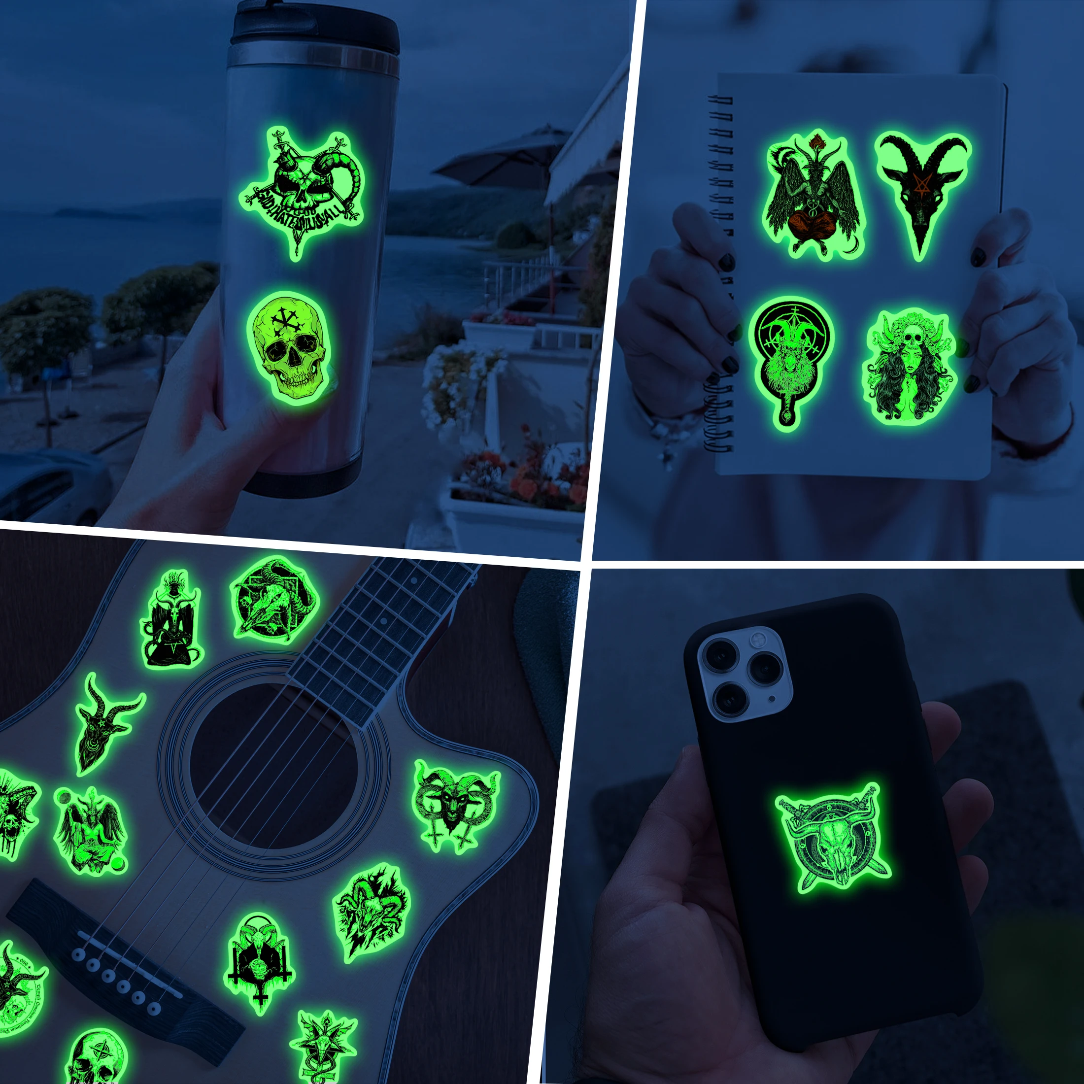 Glow in The Dark Stickers , 51 PCS Skull Evil Satan Waterproof Sticker Laptop Skateboard Phone Case Diy Decoration For Kid Toy